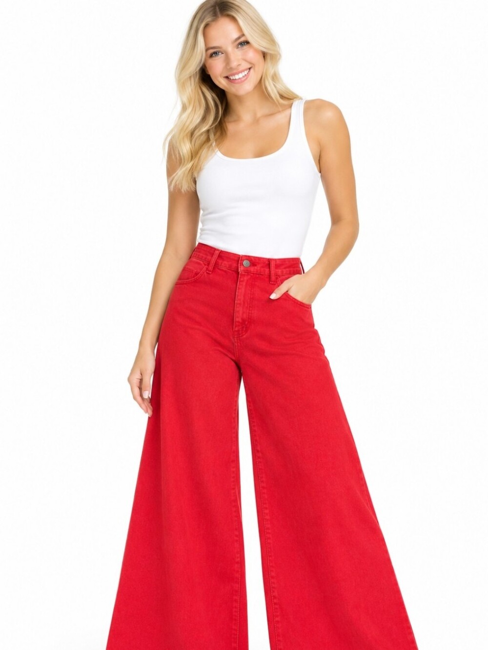 Nwt Universal Thread Sailor Wide Leg High-Rise Jeans Cotton Coral Red (Sz:6)